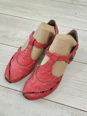 Rieker Red Leather T-Strap Casual Sneakers US 8